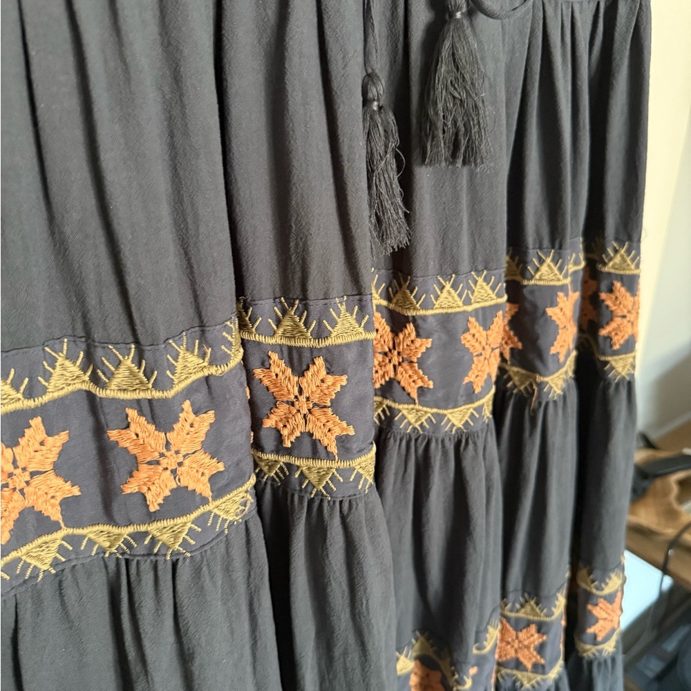 Ivy City Co Navy Midi Dress with Boho Embroidery - Picture 2 of 3